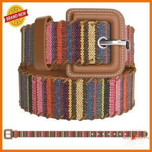 Women's Casual Woven Belt with Leather Buckle - Adjustable 7 Hole Fit